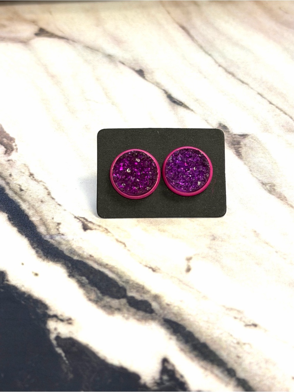 JSCatalog magenta Druzy on magenta Round Stud Earrings